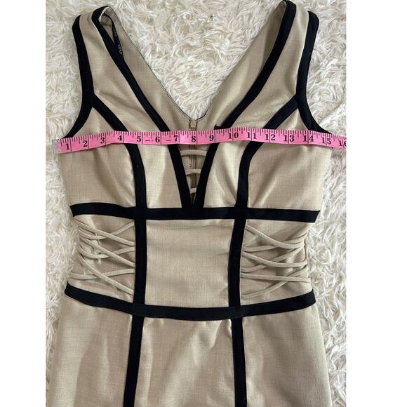 XOXO Women's Size 2 Juniors Size 5/6 Tan Sheath Dress with Black Edging #0278 - Picture 9 of 10